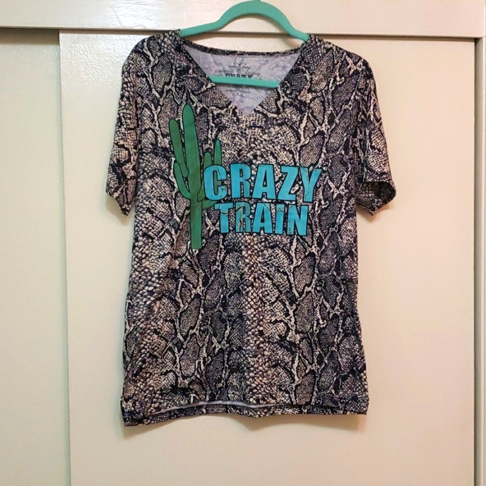 Snake print Crazy Train shirt.  Size M.  Butter soft material!!